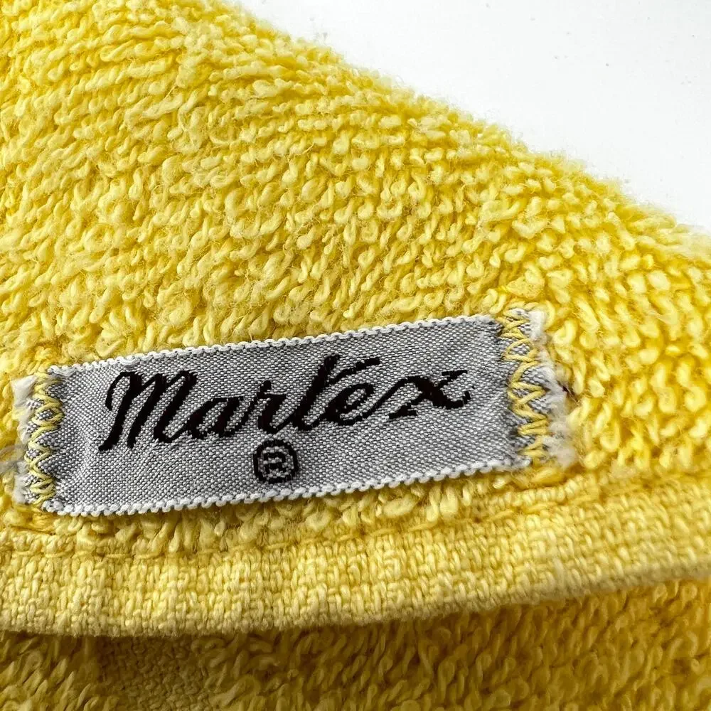Vintage Martex Yellow Bath Towel Embellished Crochet Floral Basket 21